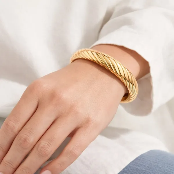 Gold_Plated_Brass_Chunky_Twisted_Rope_Bangle_Bracelet_For_Women